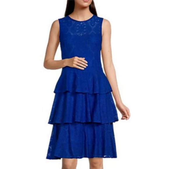 NEW CALVIN KLEIN LACE LAYERED RUFFLE FIESTA DRESS SLEEVELESS - Picture 1 of 1